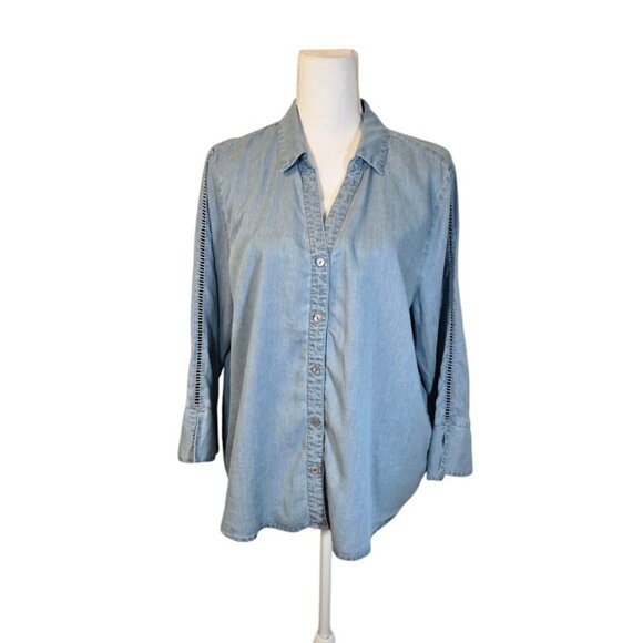 Adrienne Vittadini NWT Chambray Button Up Top Women Size XL Blue Preppy Western - Picture 1 of 7